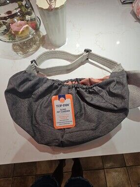 Top Paw Grey Sling Pet Carrier with Orange-Striped Interior